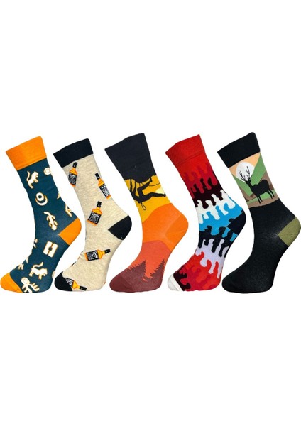 5'li Unisex Esnek Eğlenceli Baskılı Karışık Desenli Karışık Renkli Nefes Alabilen Soket Çoraplar