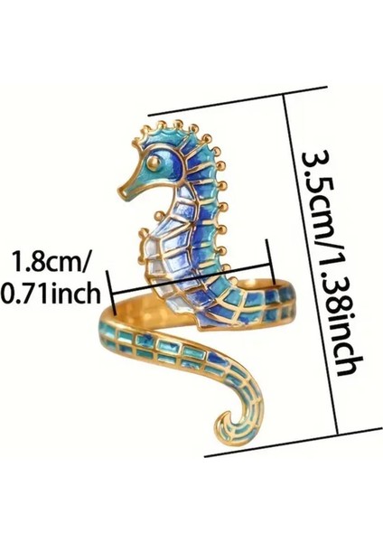 Ocean Okyanus Serisi Fransız Emaye Tasarım Paslanmaz Çelik Gold Altın Ayarlanabilir Denizatı Yüzük fiyatları