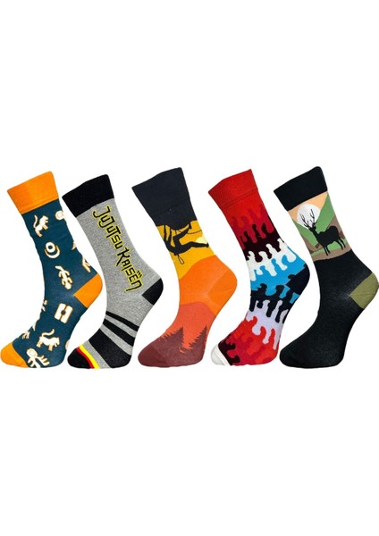 5'li Unisex Esnek Eğlenceli Tasarım Karışık Renkli Nefes Alabilen Soket Çoraplar