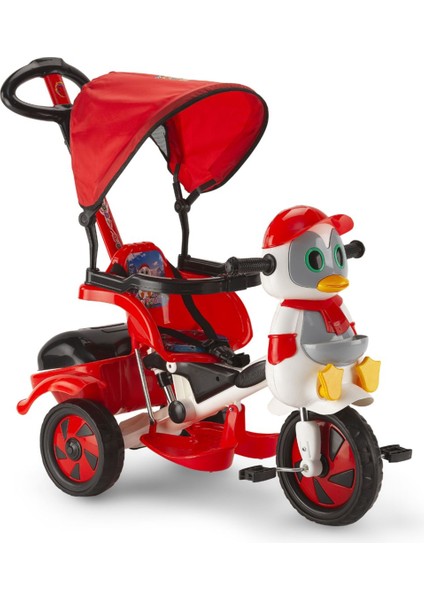 Baby Poufi Penguen Figürlü Ebeveyn Kontrollü Bisiklet Kırmızı