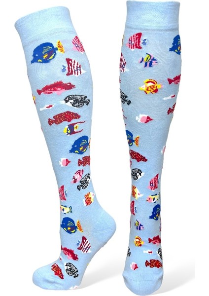 5'li Unisex Esnek Hayvan ve Doğa Desenli Karışık Renkli Nefes Alabilen Diz Üstü Çoraplar