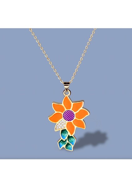 Glaze Flower El Yapımı Emaye 925 Ayar Gümüş 14 Altın Kaplı Hediye Özel Tasarım Taşlı Kolye Küpe Seti