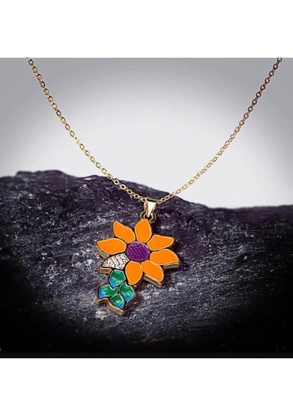 Glaze Flower El Yapımı Emaye 925 Ayar Gümüş 14 Altın Kaplı Hediye Özel Tasarım Taşlı Kolye Küpe Seti indirimleri
