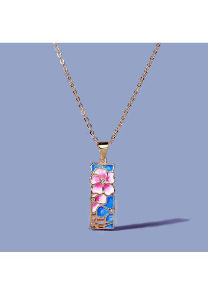 Glaze Blossom El Yapımı Emaye 925 Ayar Gümüş Özel Çiçekli Tasarım Kolye Küpe Seti