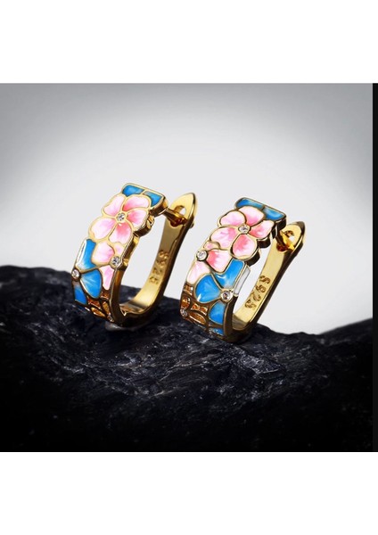 Glaze Blossom El Yapımı Emaye 925 Ayar Gümüş Özel Çiçekli Tasarım Kolye Küpe Seti indirimleri