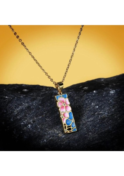 Glaze Blossom El Yapımı Emaye 925 Ayar Gümüş Özel Çiçekli Tasarım Kolye Küpe Seti