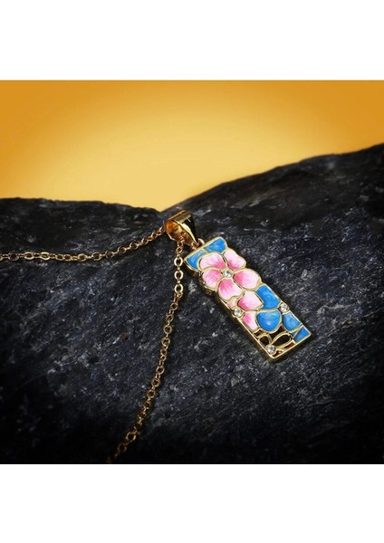 Glaze Blossom El Yapımı Emaye 925 Ayar Gümüş Özel Çiçekli Tasarım Kolye Küpe Seti