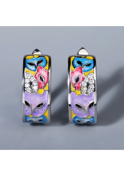 Glaze Catlove El Yapımı Kedili Zirkon Taşlı Emaye 925 Ayar Gümüş Hediye Özel Tasarım Kolye Küpe Seti fırsatları