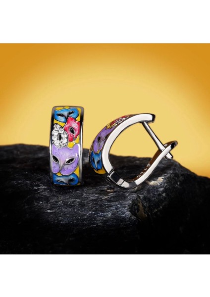 Glaze Catlove El Yapımı Kedili Zirkon Taşlı Emaye 925 Ayar Gümüş Hediye Özel Tasarım Kolye Küpe Seti indirimleri