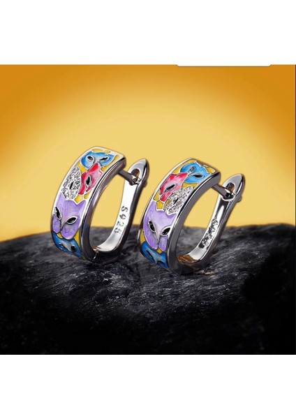 Glaze Catlove El Yapımı Kedili Zirkon Taşlı Emaye 925 Ayar Gümüş Hediye Özel Tasarım Kolye Küpe Seti