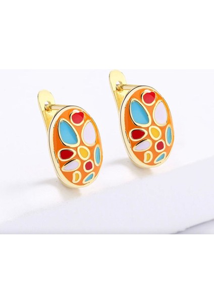 Glaze Modern El Yapımı Emaye 925 Ayar Gümüş 14 Ayar Altın Kaplı Hediye Özel Tasarım Kolye Küpe Seti fırsatları