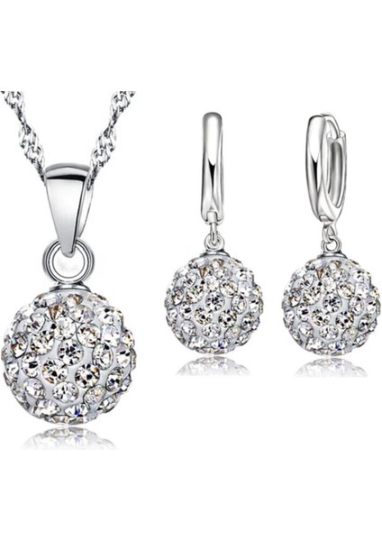 Hera - 925 Ayar Gümüş Kristal Taşlı Modern Üçgen Şeklinde Tasarım Kolye Küpe Seti