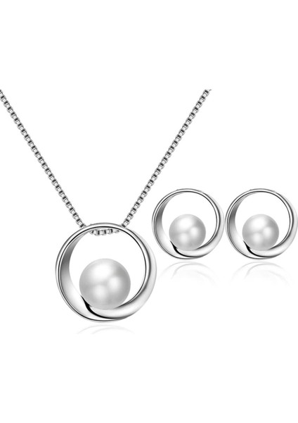 Pearl Inci Taşlı Silver Gümüş Kaplı Renk Kolye Küpe Sade Şık Sevgililer Günü Hediye Takı Seti modelleri