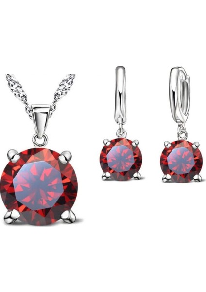 Delight - 925 Ayar Gümüş Kristal Taşlı Kolye Küpe Gelin Düğün Hediye Moda Gümüş Takı Seti
