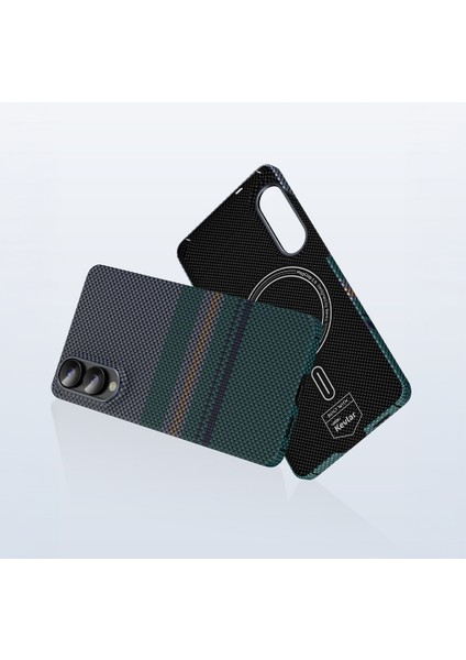 Galaxy S25 Edge Kılıf M-Safe Uyumlu Benks Aurora Armorair Kevlar Karbon Fiber Kapak Yeşil