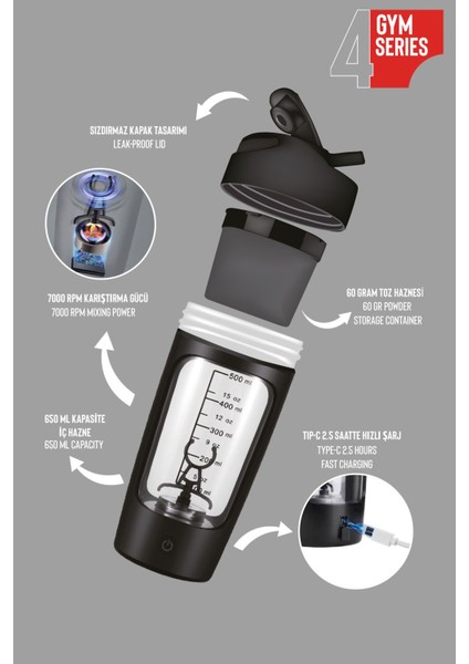 650 ml Siyah Elektrikli Protein Shake Şövalyesi, Pratik ve şarjlı kullanım modelleri