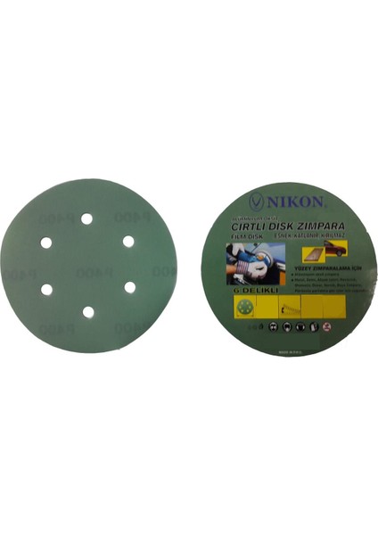 Nikon 52050 Kırılmaz Yeşil Cırt Zımpara 150X220 Kum 6 Delikli