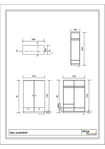 Niel 2 Kapaklı Çok Amaçlı Gardırop 120 cm – Ceviz/beyaz Veya Antrasit NL120 fırsatları