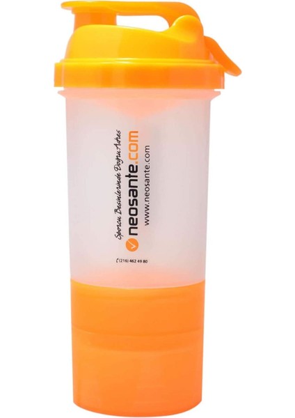 Turuncu 3 Hazneli Şeffaf Sızdırmaz Plastik Shake 500 ml