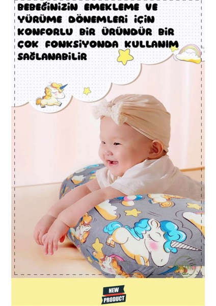 Elite Yıldız Desenli Yıkanabilir Taşınabilir Pamuklu Kumaş Gri Emzirme Minderi Emzirme Yastigi 1 Adet