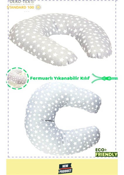 Elite Kolay Bakım Taşınabilir Yıldız Desenli Pamuklu Kumaş Bebek Emzirme Minderi Gri Emzirme Yastigi 1 Adet