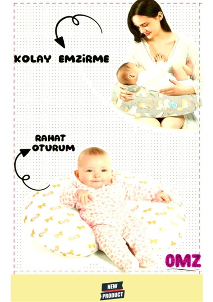 Elite Kolay Bakım Taşınabilir Yıldız Desenli Pamuklu Kumaş Bebek Emzirme Minderi Gri Emzirme Yastigi 1 Adet