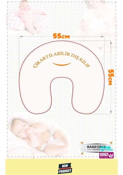 Elite Kolay Bakım Taşınabilir Yıldız Desenli Pamuklu Kumaş Bebek Emzirme Minderi Gri Emzirme Yastigi 1 Adet