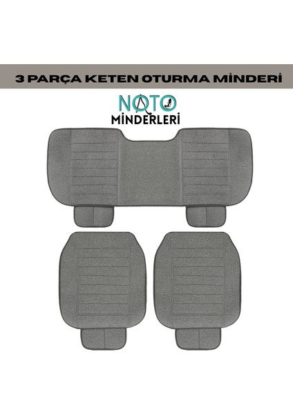 3 Parça Keten Oto Koltuk Minderi - Terletmez, Şık ve Konforlu - Gri