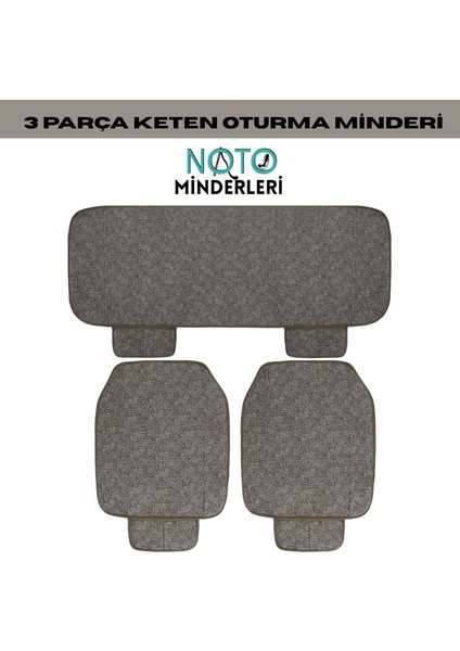 3 Parça Keten Oto Koltuk Minderi - Terletmez, Şık ve Konforlu - Koyu Siyah Bej