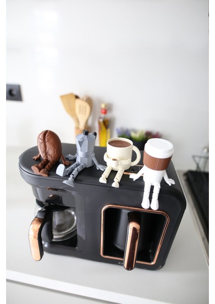 Elite Sevimli Kahve Köşesi 4’lü Biblo Seti - Kahve Çekirdeği - Moka Pot - Kupa - Bardak Dekoratif Obje 1 Adet