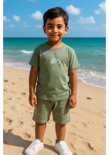 Onoff Baskı Fitillli Şortlu Basic Kız Erkek Çocuk Yazlık Şortlu Takım
