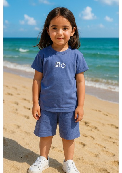 Onoff Baskı Fitillli Şortlu Basic Kız Erkek Çocuk Yazlık Şortlu Takım