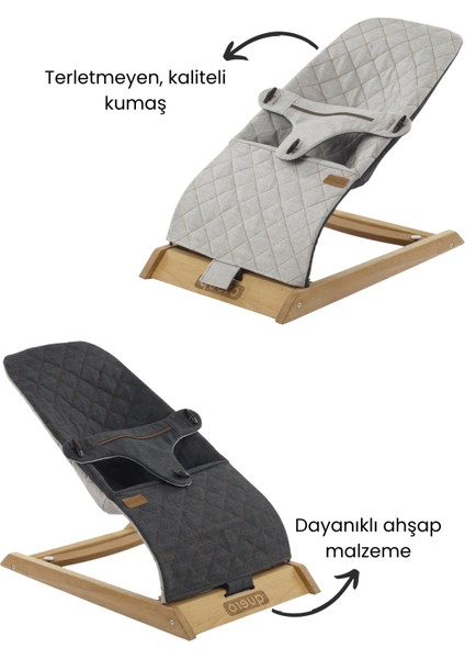 Quero Cotton Çift Renkli Kullanılabilen Çift Sallanır Ahşap Ana Kucağı