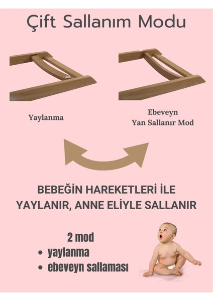 Quero Cotton Çift Renkli Kullanılabilen Çift Sallanır Ahşap Ana Kucağı