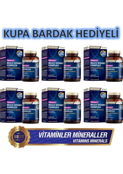 Women's Multivitamin Mineral Complex 60 Tablet 6 Adet Kupa Bardak Hediyeli