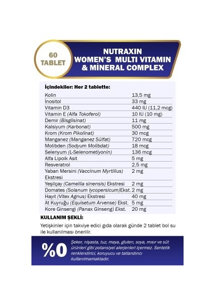 Women's Multivitamin Mineral Complex 60 Tablet 6 Adet Kupa Bardak Hediyeli