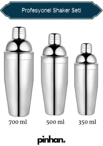 Paslanmaz Çelik Shaker Kokteyl Seti 3'lü, 350-700 ml, Türkiye Menşei