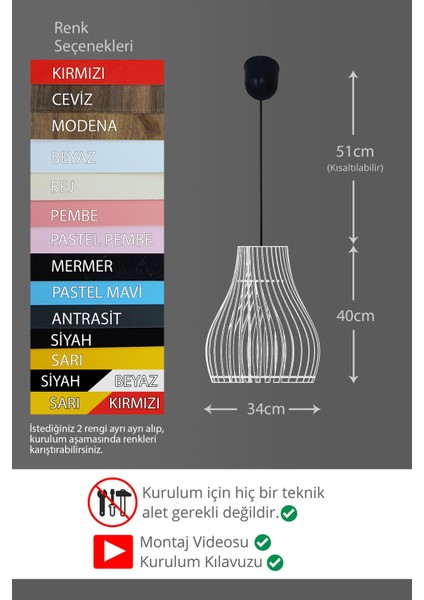 Vialux Bohem Modern Ahşap Avize Rustik Aydınlatma Butik Otantik Tekli Sarkıt Cafe Salon Mutfak Avize Lamba Yemek Masası Üzeri Avize