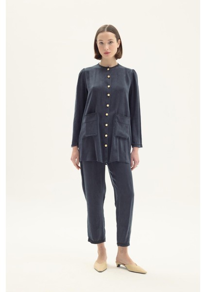 Ginny Ipek Sutaşı Detaylı Pantolonlu Takım Siyah