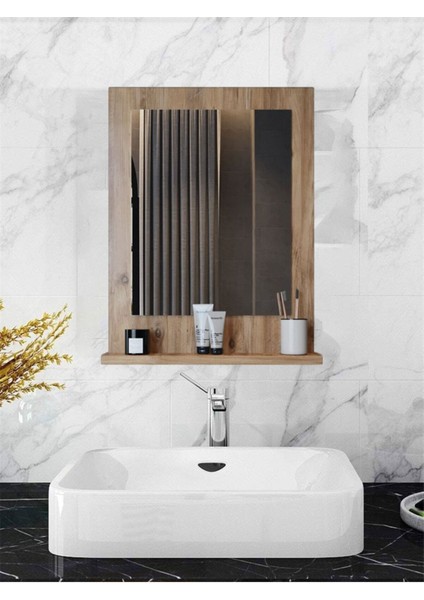 Safir Stil 60X45 Atlantik Çam Raflı Banyo Aynası