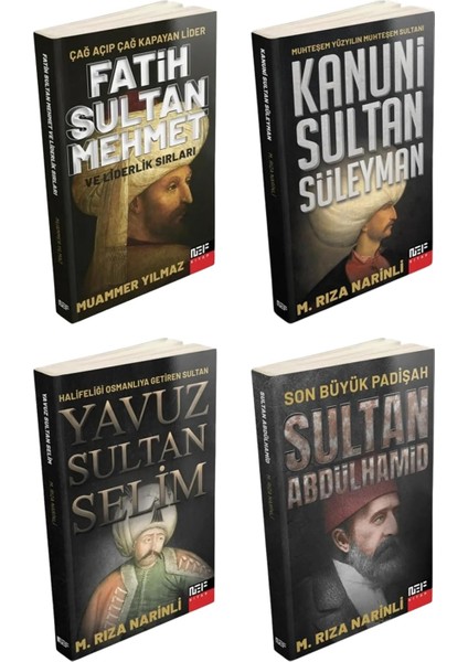 Osmanlı Padişahları Kitap Seti, Fatih Sultan Mehmet, Kanuni Sultan Süleyman, Yavuz Sultan Selim, Sultan Abdülhamid (4 Kitap)