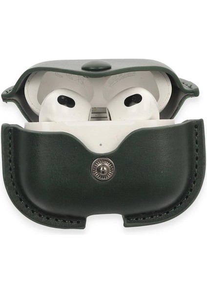 Airpods 3 (3.nesil) Çanta Deri Kılıf - Haki Yeşil Inslm