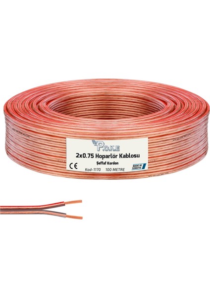 2x0.75 Hoparlör Kablosu Şeffaf Kordon 100MT Poke PK-1170