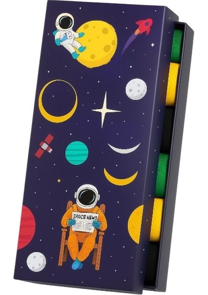 Figürlü Desenli 4 Lü Renkli Eğlenceli Unisex Çorap Seti Balkabağı Devekuşu Astronot Temalı Kombin
