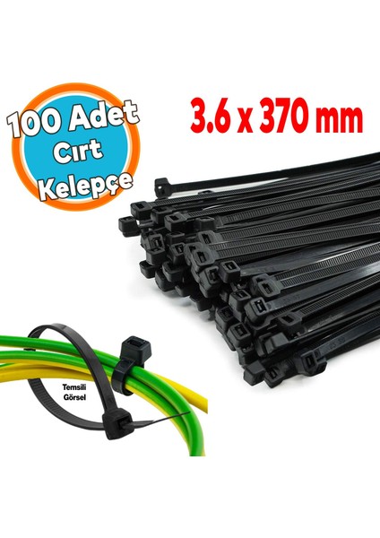 Plastik Cırt Kelepçe 3,6X370 mm 100 Adet Siyah Renk Zip Kablo Bağı Çok Amaçlı Bağlama Uzun