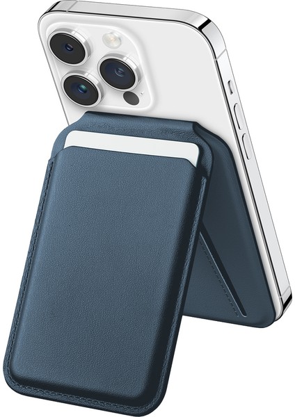 Buff iPhone Walletmag 2.0 Stant Manyetik Deri Cüzdan Blue