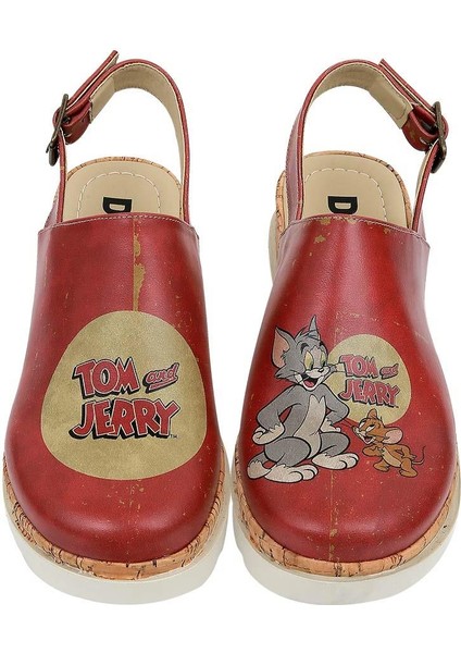 Kadın Vegan Deri Turuncu Kalın Taban Sandalet - Warner Bros Tom ve Jerry Tasarım fiyatları