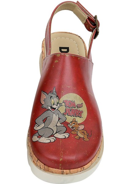Kadın Vegan Deri Turuncu Kalın Taban Sandalet - Warner Bros Tom ve Jerry Tasarım indirimleri