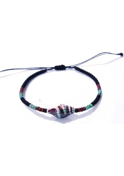 Seramik Deniz Kabuklu Mat Siyah Desenli Bordo ve Turkuaz Rengi Miyuki Round Boncuklu Unisex Bileklik fırsatları