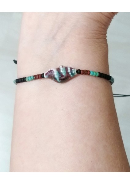 Seramik Deniz Kabuklu Mat Siyah Desenli Bordo ve Turkuaz Rengi Miyuki Round Boncuklu Unisex Bileklik indirimleri